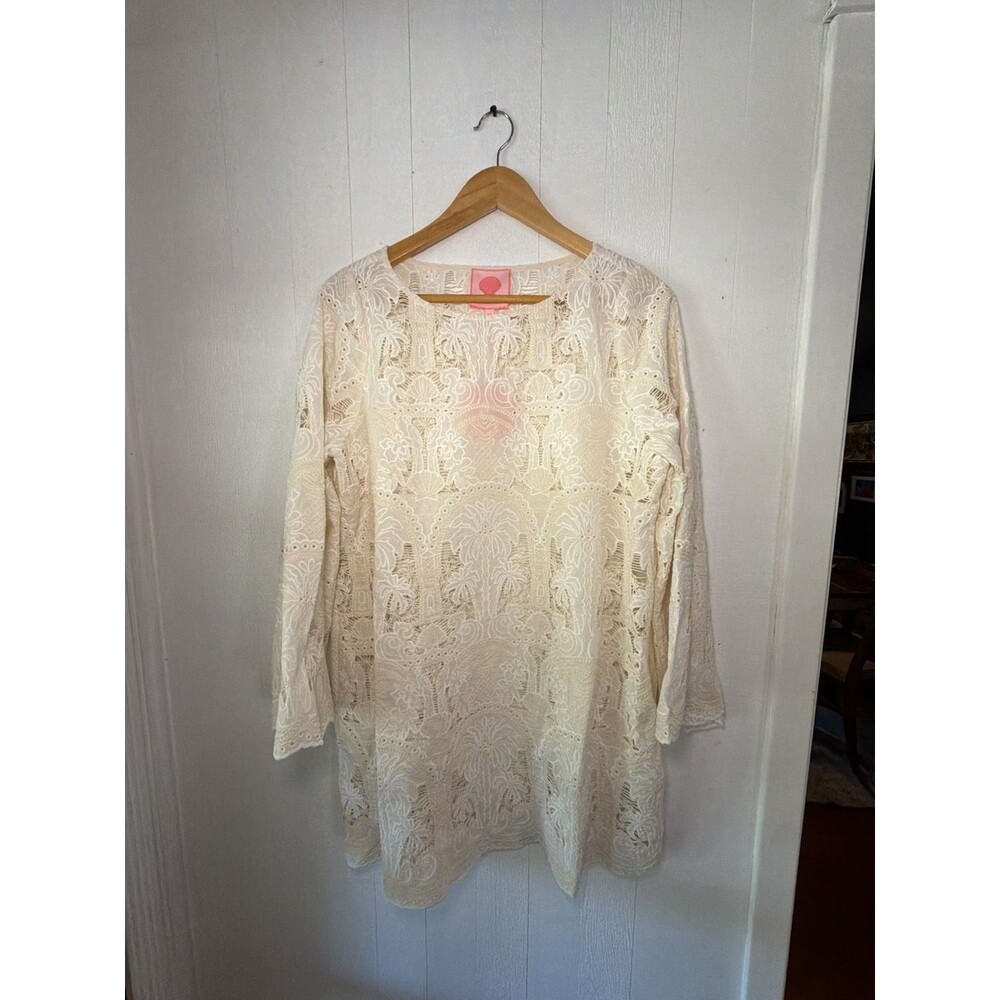 Paradisa Tunic Dress Size M Cream White Lace Overlay Long Sleeve